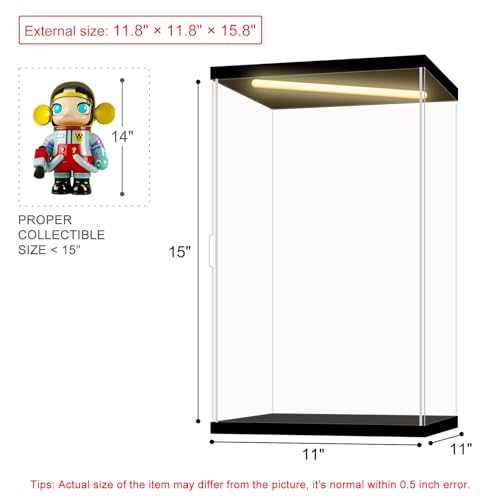 Acrylic Display Case for Collectibles, Action Figures & Trophies, Black Base Solid Yellow Light, 11.8×11.8×15.8 Inch - color: Black-solid Yellow, size: 11.8*11.8*15.8