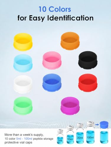 10Pcs 5ml Silicone Peptide Vial Caps, 10 Colors Glass Vial Protective Cover - color: 5ml Cap-10 Pcs