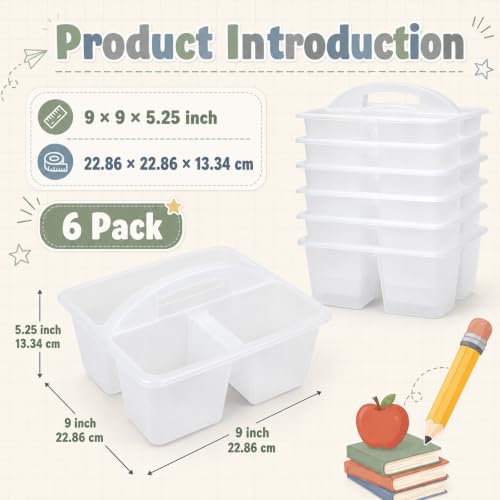 6 Pack Plastic Classroom Organizer Caddy with Handle, Clear - color: Clear