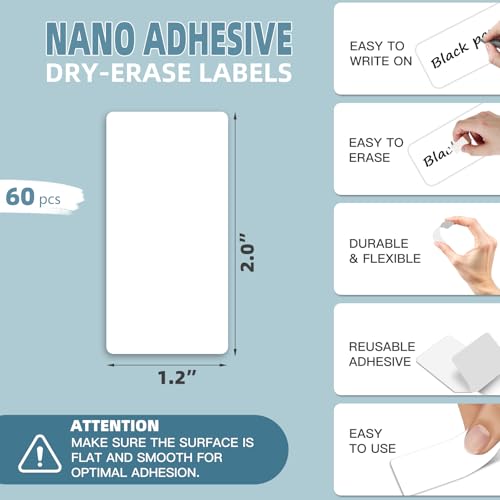 PPB Dry Erase Labels Sticky Notes for Containers, Reusable Waterproof Removable Stickers for Organizing, Freezer, Kitchens, Classroom, Whiteboard, All Purpose Use (1.2”x 2”, White, 60 Dots) - color: White, size: 1.2" x 2" (60 labels)