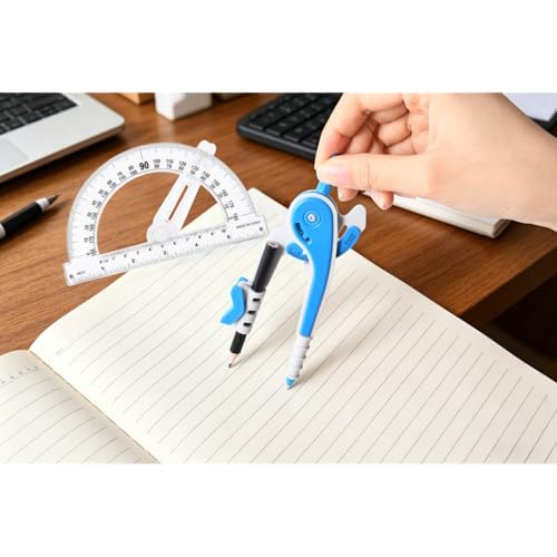 Unjoo Compass and Protractor Set, 6 Inch Protractor with Swing Arm (Gray) - color: Gray