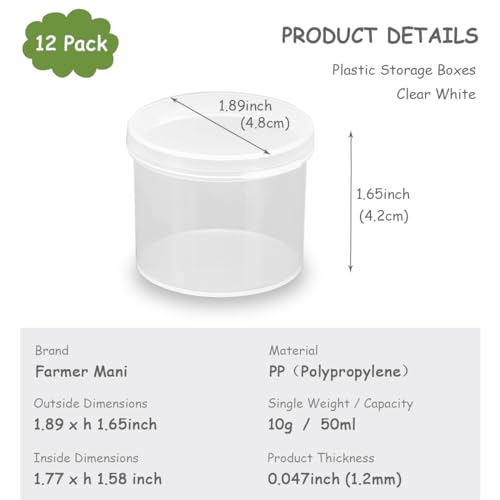 12 pcs Small Round Plastic Containers D1.89 x H1.65 Inch, 1.7 oz Clear Beads Storage Containers Box for Beads, Buttons, Small Jewelry Findings - size: 50ml / 1.89"D x 1.65"H