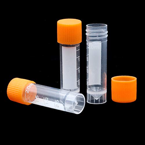 100 Pieces 2ml Plastic Graduated Vial Tube with Screw Caps, Test Tubes Small Test Sample Vial Storage Container for Lab (Orange) - color: Orange