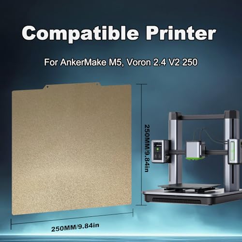 250x250mm Gold PEI Build Plate for Qidi Q1 Pro/AnkerMake M5/ Voron 2.4 V2 250, Double Sided Textured PEI Flexible Spring Steel Platform Heated Printing Bed for 3D Printer - size: 250x250mm