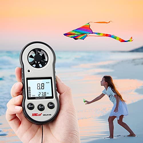 Digital Wind Speed & Temperature Anemometer, handheld Wind Gauge for Shooting, Windsurfing, Hunting - Gray - color: Gray