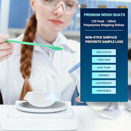 Plastic Trays 100mL, 125 Pack Medium Weigh Boats, Lab Scale Weighing Dishes