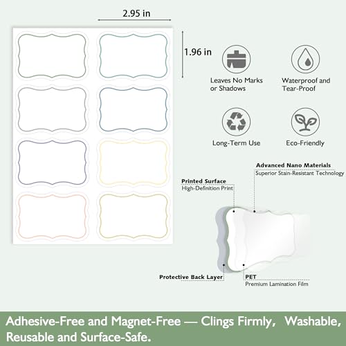 16 Pcs 1.96” x 2.95” Large Dry Erase Labels, Reusable Waterproof Stickers in 8 Colors for Storage Bins, Pantry Containers, Whiteboards and Freezers