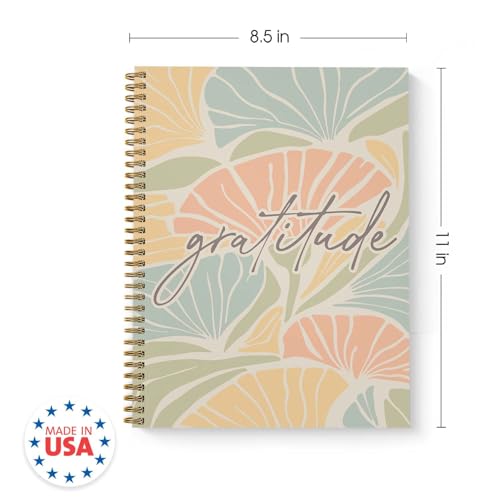 Floral Gratitude Spiral Notebook / 8.5" x 11" Journal / 120 College Ruled Pages/Durable Gloss Laminated Softcover/Gold Wire-o Spiral Binding/Made in the USA - color: Gratitude