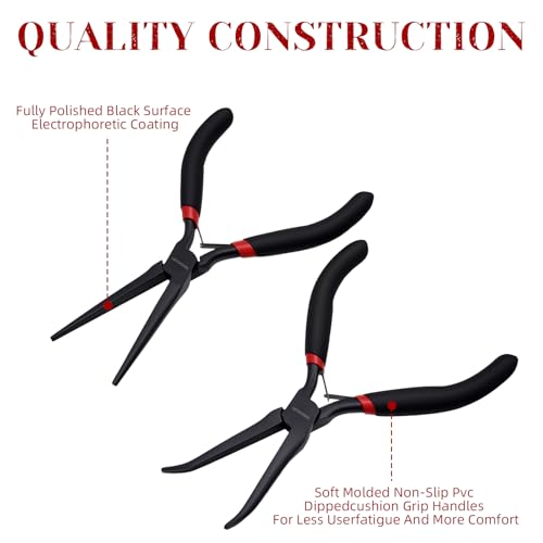 WISEUP 6" Mini Needle Nose Pliers Set,2pcs Small Long Reach Bent Pliers