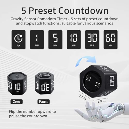 LUCKY TIME Flip Productivity Timer, 1, 5, 10, 30, 60 Min, Desk Cube Timer - color: Black*2 Hexagon