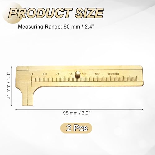 uxcell Pocket Caliper Ruler 60mm Brass Sliding Gauge Mini Caliper Precision Double Scales Metric Measurement Tool Drawing Measuring Ruler Gold 2 Pcs - size: 60mm