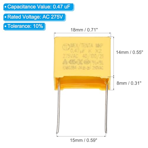 PATIKIL Safety Capacitors 12Pack 0.47uF AC 275V 15mm Pin Pitch 18x14x8mm - size: 15mm Pin Pitch, style: 0.47uF