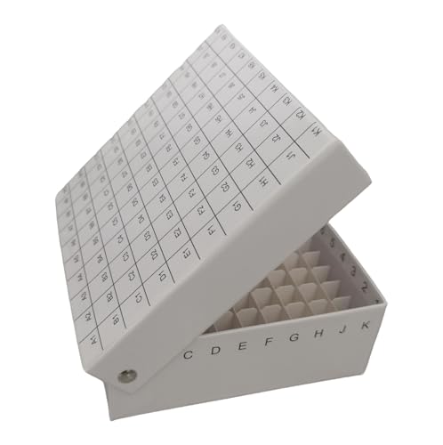 100-Well Storage Box for Lab Samples, Low Temperature Freezer Box for 2ml Tubes, Vials, Cryovials, Waterproof,White 5pcs(2ml-100) - size: 2ml-100