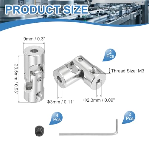 PATIKIL Rotatable Universal Steering Shaft 3mm to 2.3mm Inner Dia, 2 Pcs U Joint Shaft Coupling U Joints Coupler Connector Accessories with M3 Screws Spanner for Motor Model Robots - size: 3mm-2.3mm