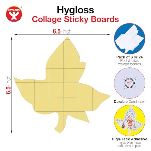 Hygloss Sticky Leaves Craft Boards - 24 Pack 6.5-Inch Self Stick Collage Boards for Kids - Peel & Stick Mounting Boards for Art Projects, School Crafts, Classrooms, and DIY Displays - size: 24-Pcs, style: Leaf 6.5"