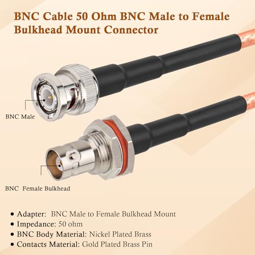 XRDS -RF BNC Cable 20FT, 50 Ohm BNC Male to Female Bulkhead Mount RG316 Coax for Wireless Microphone System Receiver CB Radio UHF VHF Ham Radio Amateur - size: 20 FT