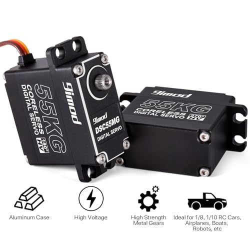 55KG High Torque Servo High Speed HV 8.4V Coreless RC Steering Servo Motors Stainless Steel Gear Low Profile Waterproof RC Crawler Servo for 1/8 1/10 1/12 Scale Cars DIY Robotic - 180 Degree
