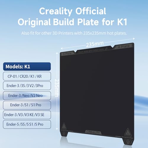 Official Creality Original K1 Build Plate 235x235mm Smooth PEI Sheet Flexible Spring Steel Magnetic 3D Printer Build Plate for K1/K1C/Ender 3/3 V2/3 Pro/5/5 Pro/3 Neo/3 V2 Neo - style: K1 Smooth