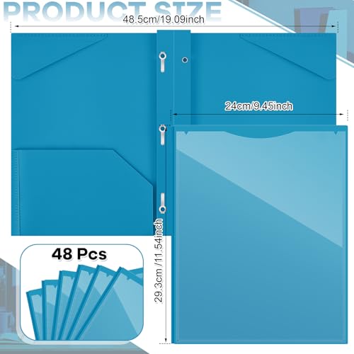 Henoyso 48 Pcs Plastic Folder with Clear Front Pocket and 3 Prongs Heavy Duty Plastic Folders with Card Slot Pocket Folders with Prongs for School Office Home (Gemstone Blue) - color: Gemstone Blue