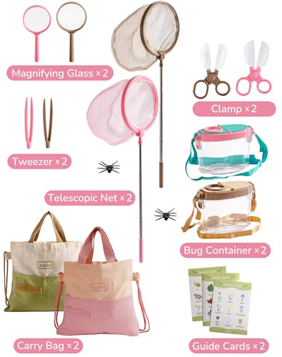 ROBUD Dual Bug Catcher for Kids,Includes 1 Pink and 1 Green, Bug Catching Kit with Bag Kit, Outdoor Exploration Set for Camping, Montessroi Toy for Kids Coming Closer to Nature,WRP61 - color: Green & Pink