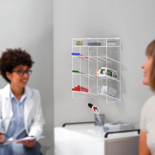 Tube Rack Clear Acrylic 12 Compartment 15.25" x 17.75" Wall Mount with Hanging Hardware or Countertop Clinics Hospitals Food Industry and Pharmaceutical Easy Access Lightweight by Marketing Holders - size: 12 Compartment