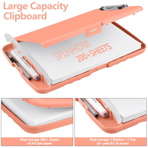 Clipboard with Storage, A4 Binder Nursing Clipboards with Pen Holder, Heavy Duty Storage Clipboards with Low Profile Clip, Clipboard Folder Side-Opening, Smooth Writing Clip Board (Pink Orange) - color: Pink Orange