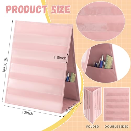 Tabletop Pocket Chart 13 x 17 Inch 600d Oxford Fabric Double Sided Pocket Chart Stand with 5 Straps Foldable Organizer Sticker Display Stand for Classroom, Home, Office (Pink) - color: Pink