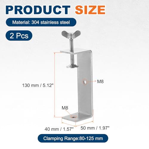 HARFINGTON 2Pcs 304 Stainless Steel C Clamps 130mm Square Mini Tiger Clamp - size: 130mm