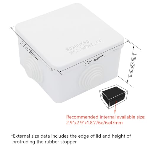LeMotech Junction Box, ABS Plastic IP55 Water Resistant and Dustproof, Universal Electrical Enclosure, Outdoor and Indoor Project Box, 3.1" x 3.1" x 1.9", White - size: 3.1" x 3.1" x 1.9" (1pc)