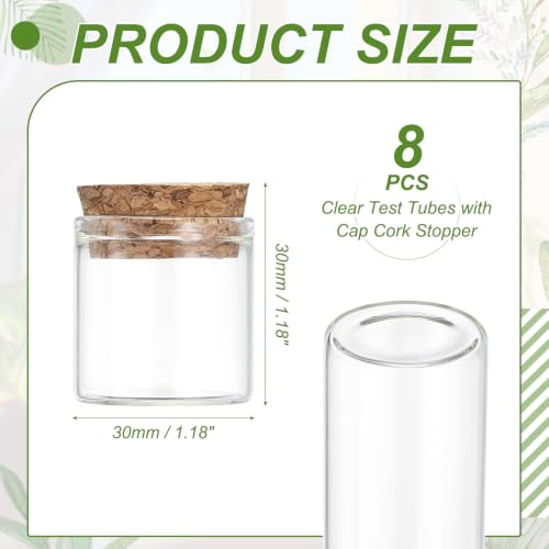 PATIKIL 10ml Glass Test Tubes with Caps Cork Stopper, 8 Pcs, 30x30MM - size: 10ml