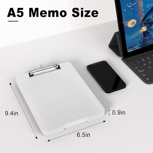 Hongri A5 Clipboard with Storage, Metal Retractable Pen Holder, Translucent - color: Translucent