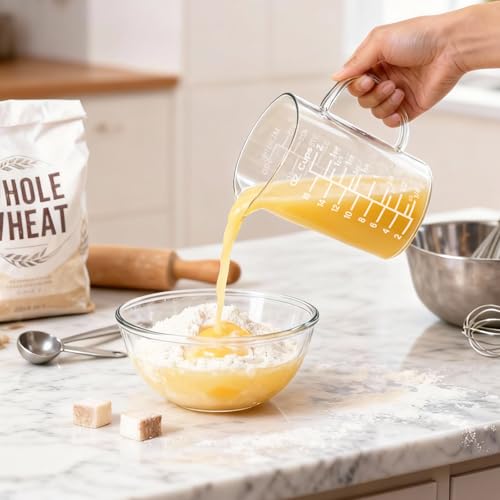 BCnmviku Graduated Glass Measuring Cup 16Oz/2Cups/500ml Easy to Read V-Shaped Spout - High Borosilicate Glass Measuring Cup for Kitchen or Dining (BC-500-oz)