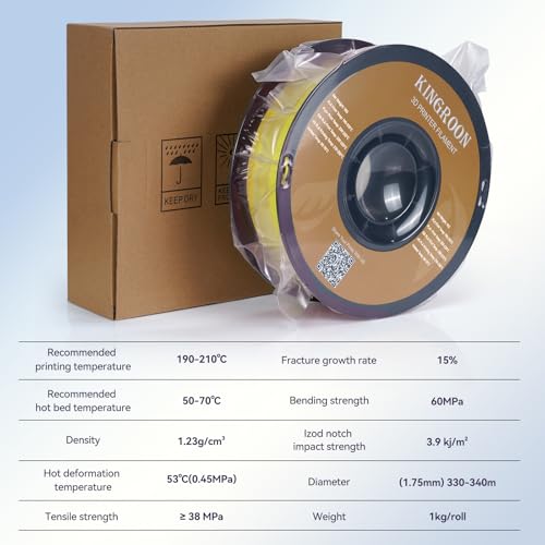 Kingroon PLA Filament 1.75mm 3D Printer Filament Lemon Yellow Pla 1kg Filament Dimensional Accuracy +/- 0.02mm, Fit Most FDM Printer,Lemon Yellow - color: 1kg Lemon Yellow