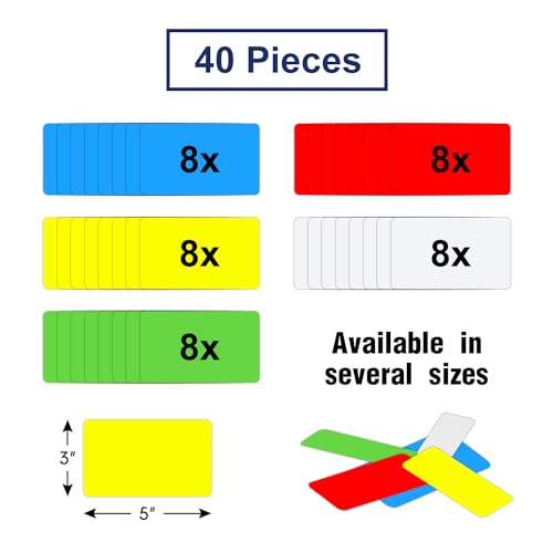 Dry Erase Magnetic Labels 5x3 in, Magnetic Dry Erase Labels 40 Pack - color: Multicolored, size: 5 x 3 Inch