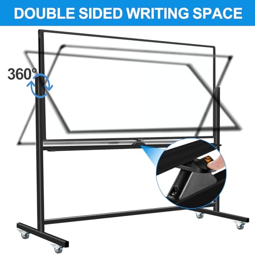 Rolling Whiteboard, 72 X 40 Inch, Dry Erase Board with Stand - size: 72"W x 72"H
