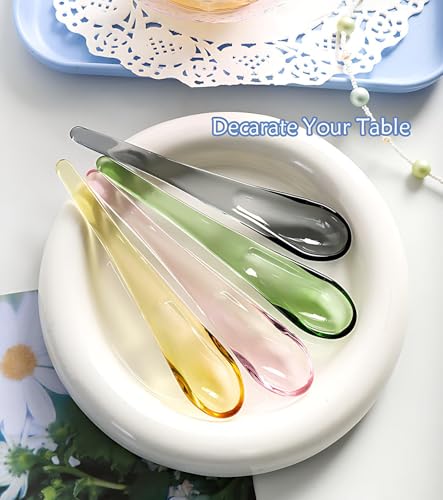Glass Dessert Spoons 4.8 Inch Transparent Borosilicate Teaspoons Small Coffee Spoon for Espresso Sugar Cake Desserts Soups Tea Parties Family Gatherings (Gray) - color: Gray