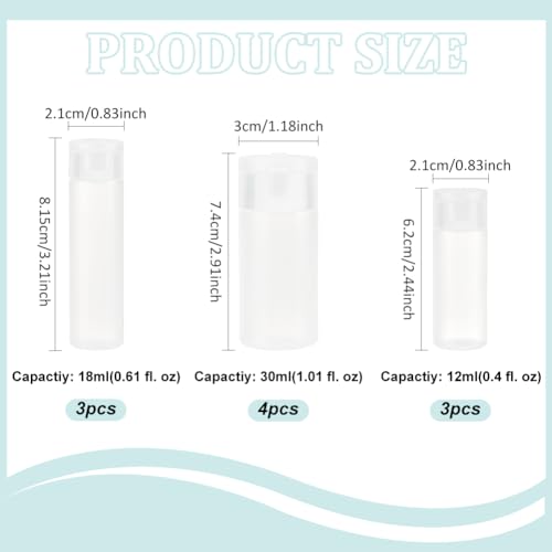 BENECREAT 10Pcs 12ml/18ml/30ml Travel Bottles Plastic Toiletry Bottles Flip Cap Squeeze Sample Bottle Containers for Makeup Lotion Emulsion Foundation Shampoo Packing - size: 0.4 Ounces