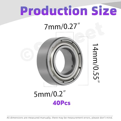 Swpeet 40Pcs 687ZZ Ball Bearings Assortment Kit, 7 x 14 x 5mm Carbon Steel Deep Groove Bearings, Miniature Bearings, Double Shielded - size: 687ZZ-40PCS, style: Carbon Steel