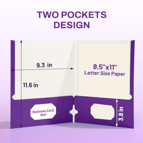 SUNEE Folders with Pockets 3 Hole Punched(50 Pack, Purple), 2 Pocket Folders Fit Letter Size Paper, Paper File Folder for School Office Home Business - color: Purple