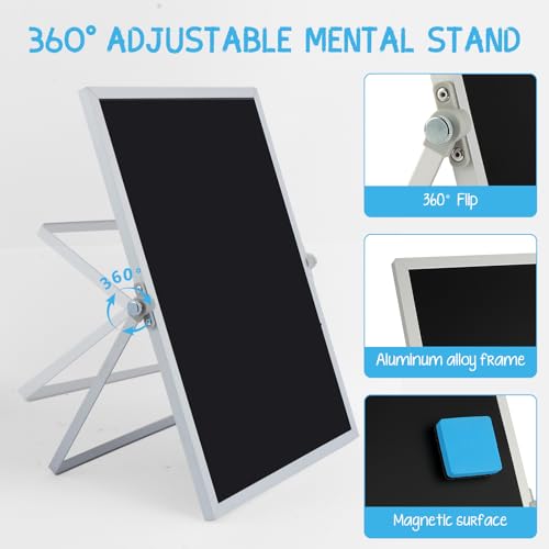 Small Magnetic Chalk Board Easel 10"X14", Double-Sided Tabletop & Wall Hanging Chalkboard with 4 Chalks & Eraser, Desktop Mini Black Board Sign for Office Desk Home Menu School - size: 14"X10"