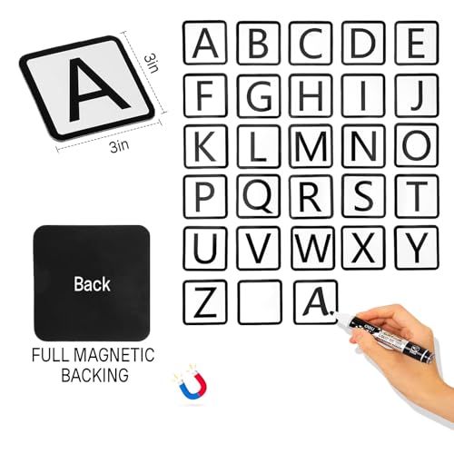Magnetic Letter Cards for Whiteboard, Educational Essentials for Teachers in Classroom (26 Alphabet Cards+2 Replacement Cards,Medium 3x3) - color: Letters Black, size: Square 3x3"
