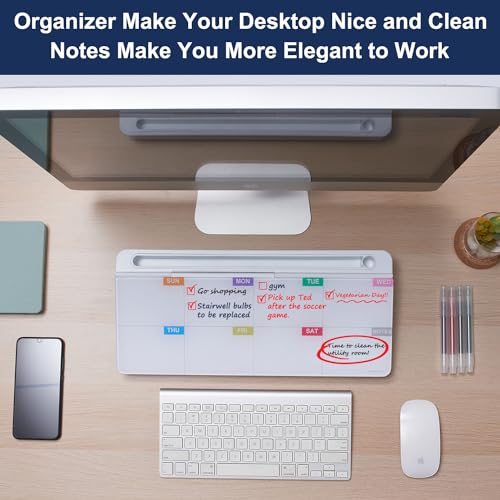 TSJ OFFICE Whiteboard Weekly Dry-Erase-Board - Desktop White Board Calendar Desk Organizers with Accessories Computer Keyboard Stand with Drawer, for Office, Home, School Supplies - White Calendar - color: White-base Weekly Calendar