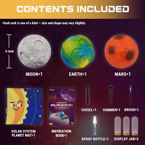 PIBEX Solar System Gemstone Dig Kit, 15 Rocks & Minerals with Planet Mat - size: 3 Planets (15 Stones)