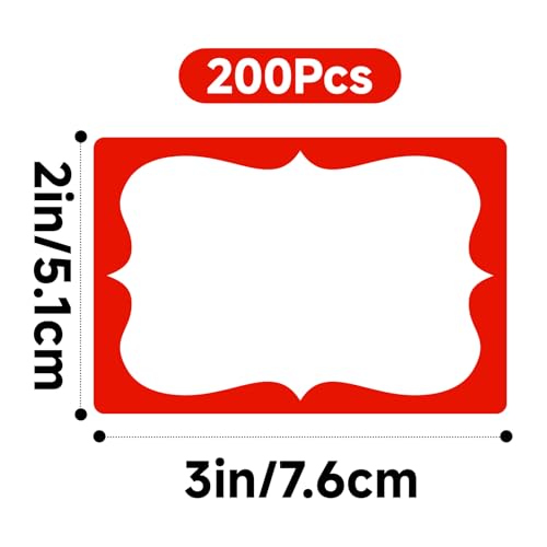 Anwyll Red Name Tag Stickers - 200 Pcs 3'' x 2'' Name Label Stickers - color: Red