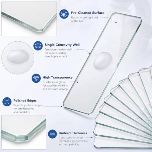 Tellegloww 10 Pcs Pre-Cleaned Single Concave Microscope Glass Slide 3" x 1" - color: Single Concave Microscope Slide