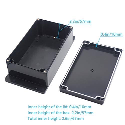 Zulkit Junction Box ABS Plastic Dustproof Waterproof IP65 Universal Electrical Boxes Project Enclosure with Fixed Ear Black 7.87 x 4.72 x 2.95 Inch (200 x 120 x 75 mm)(Pack of 2) - size: 7.87" x 4.72" x 2.95"(Pack of 2)
