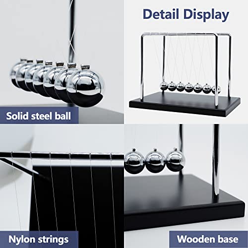 Large Newtons Cradle Pendulum with 7 Balls, 9 inch Newtons Cradle Balance Balls, Science Physics Desk Decoration, Office Home Desk Decoration, Calm Down Fidgets (Black Wooden Base) - size: Large - 7 Balls