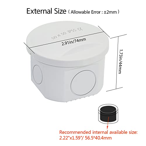 LeMotech Junction Box, Electrical Box IP55 Water Resistant Dustproof ABS Plastic Project Enclosure for Electronics White 7.9 x 3.9 x 2.8 inch - size: D2.9"x H1.7"