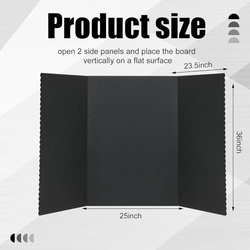 Paterr Trifold Display Board, Hook and Loop Fabric, Black, 72 x 36 Inch - color: Black