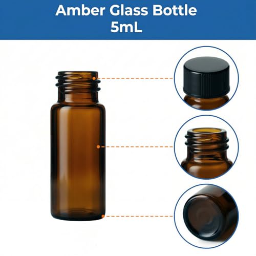 100Pcs 5ml Amber Glass Bottles with Screw Caps - 1/6 oz Small Empty Vials for Essential Oils, Serums & Tinctures - Refillable UV Protection Travel Containers for Cosmetics - color: Amber, size: 5ML